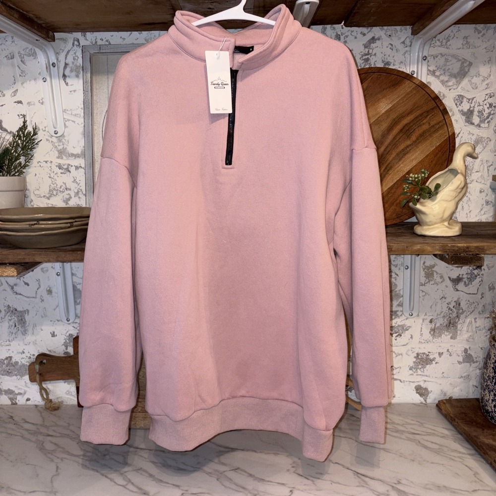 Brand New With Tag Trendy Queen Pullover 3/4 Zip Cozy Oversized Sweatshirt M